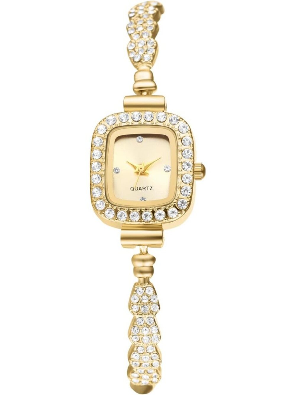 Women's Gold Analog Quartz Slim Strap Square Bracelet Rhinestones Wrist Watch